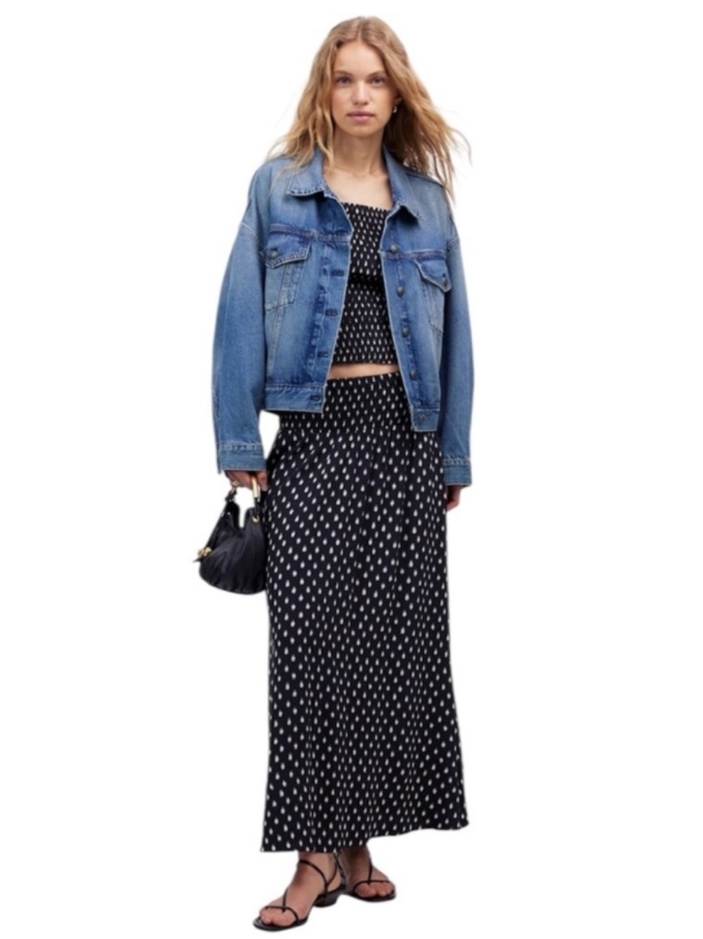 Madewell Midi Skirt Sz 14 Shibori Dot Print Smocked Waist Bohemian Casual Gypsy